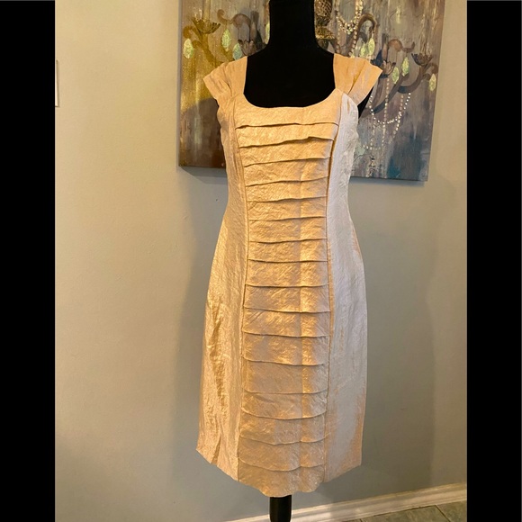 EUC London Times Beautiful Shimmery Gold Midi Cocktail Dress - Picture 1 of 12